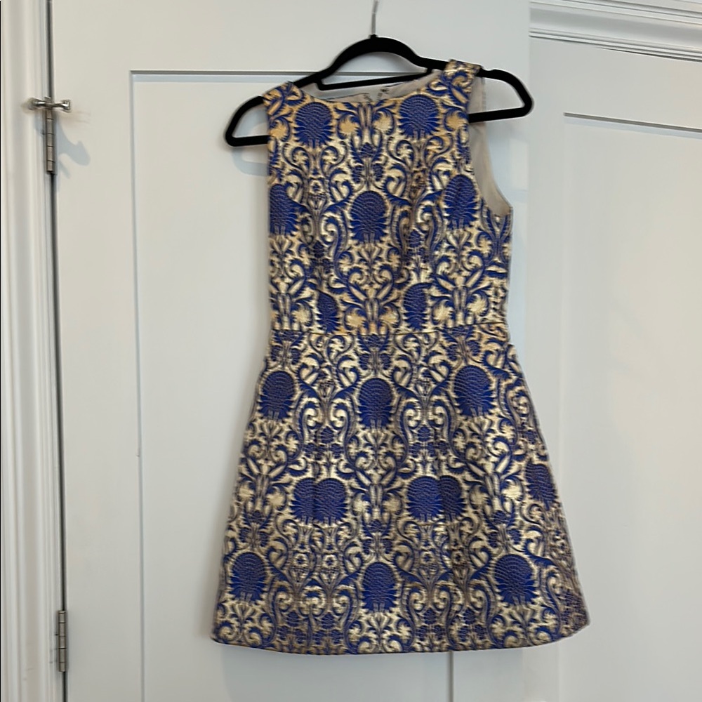 Alice + Olivia Blue and Gold Mini Dress